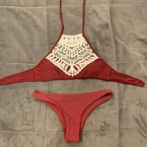 Burgundy halter bathing suit